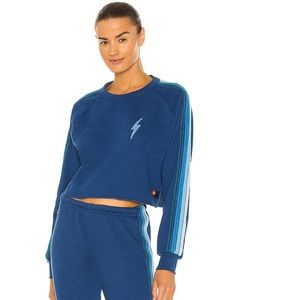 Aviator Nation Bolt Embroidery Cropped Classic Sweatshirt in Blue